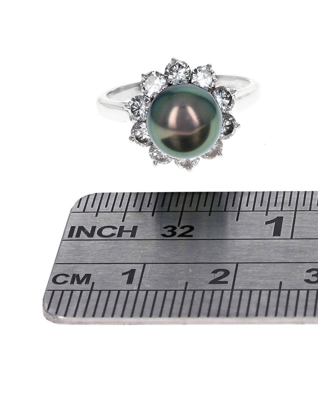 Black Tahitian Pearl and Diamond Halo Ring