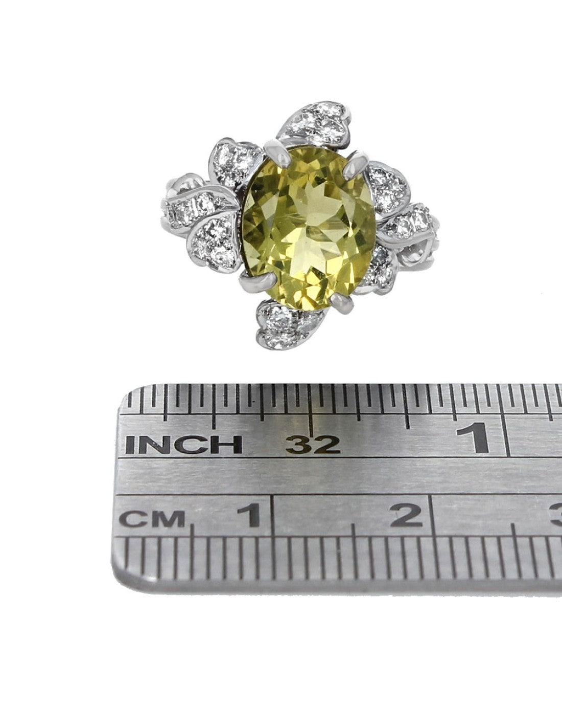 Lemon Quartz and Diamond Flower Ring