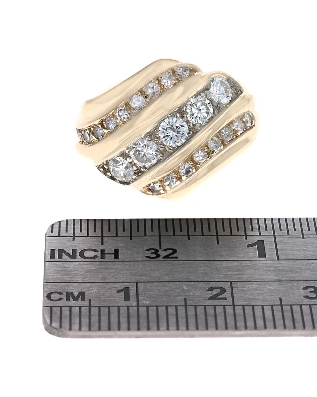3 Row Diamond Bypass Ring in Yellow Gold
