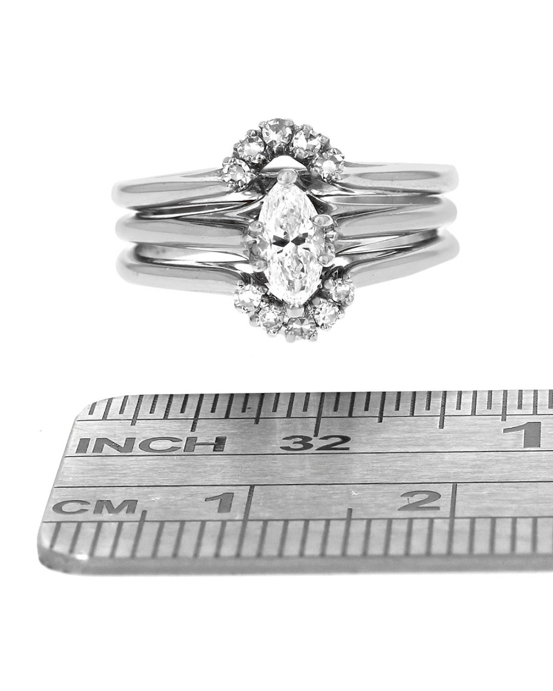 Marquise and Round Diamond Accent Wedding Set in White Gold