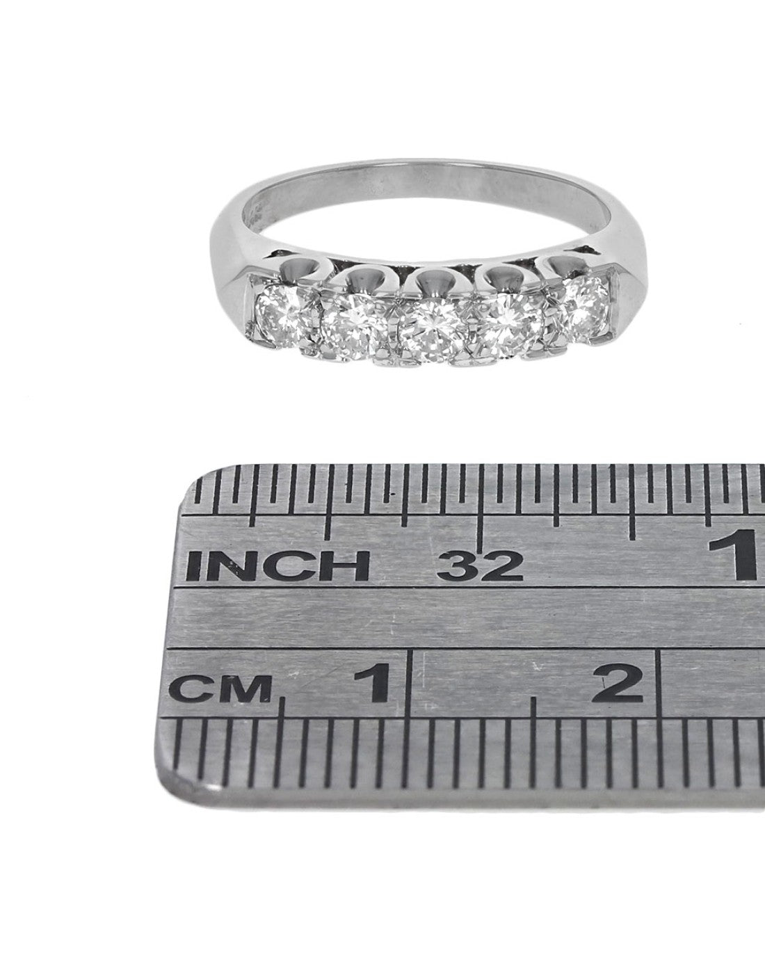 5 Stone Diamond Scalloped Edge Ring in White Gold