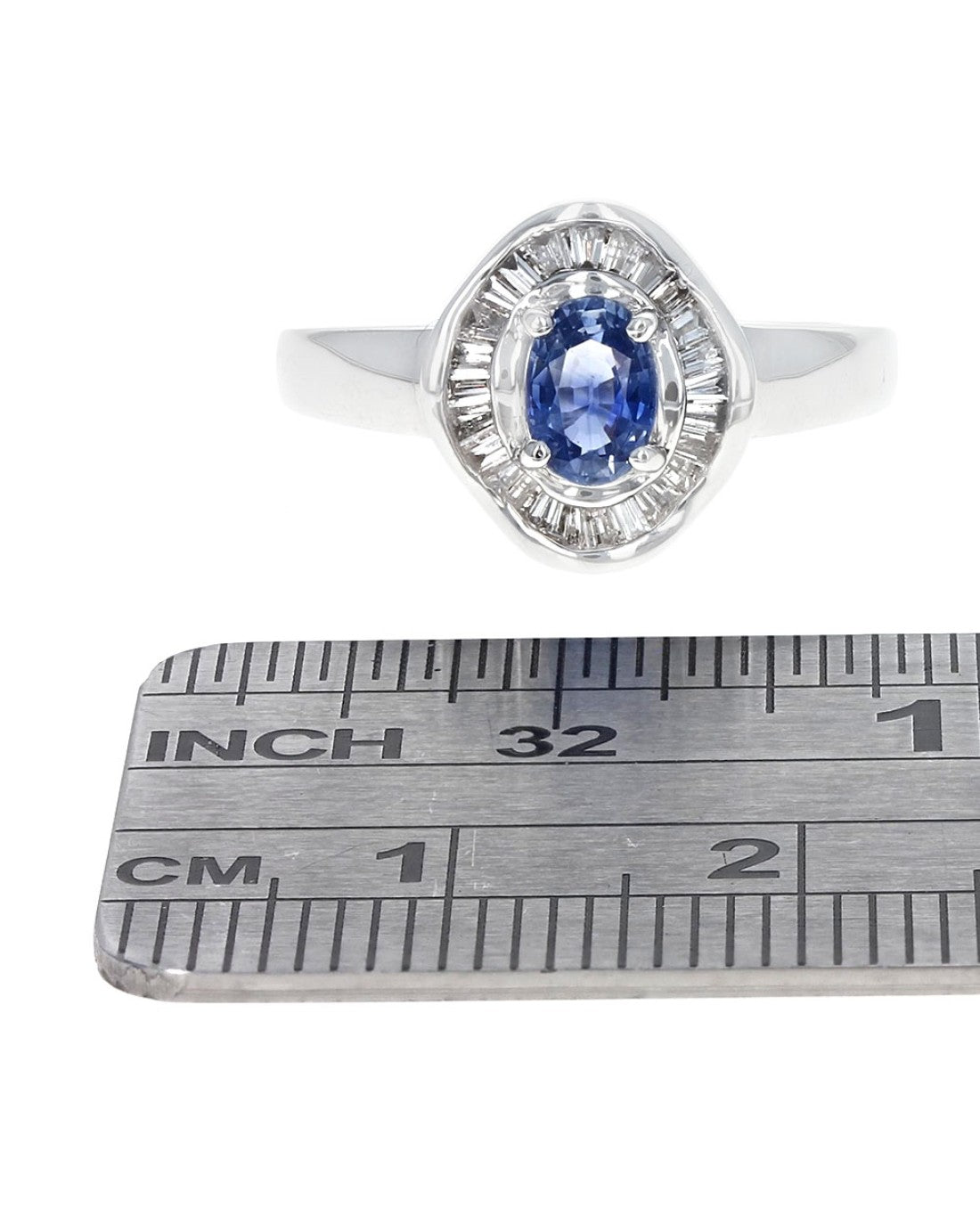 Blue Sapphire and Diamond Halo Ring in White Gold