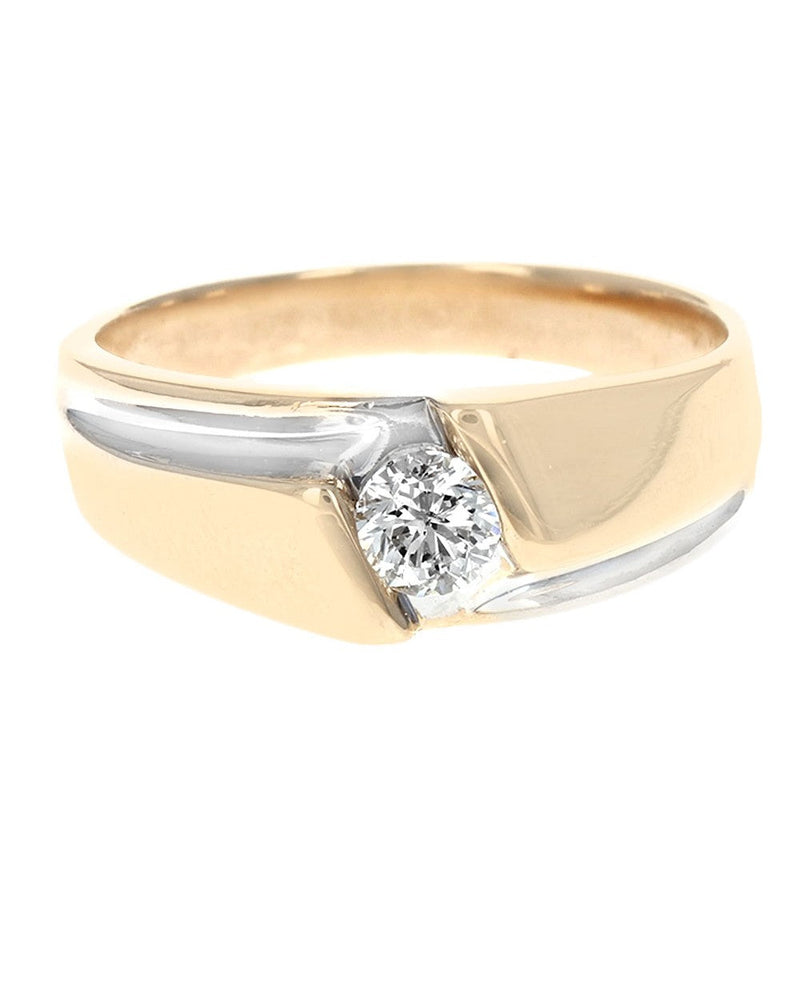 Gentlemen's Diamond Solitaire Fluted Ring in Yellow Gold – Golden NYC ...