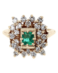 Emerald and Diamond Double Halo Ring