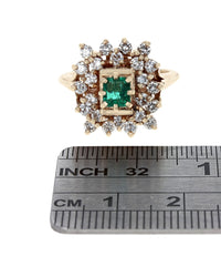 Emerald and Diamond Double Halo Ring