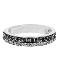 2 Row Black and White Diamond Ring in White Gold