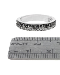 2 Row Black and White Diamond Ring in White Gold