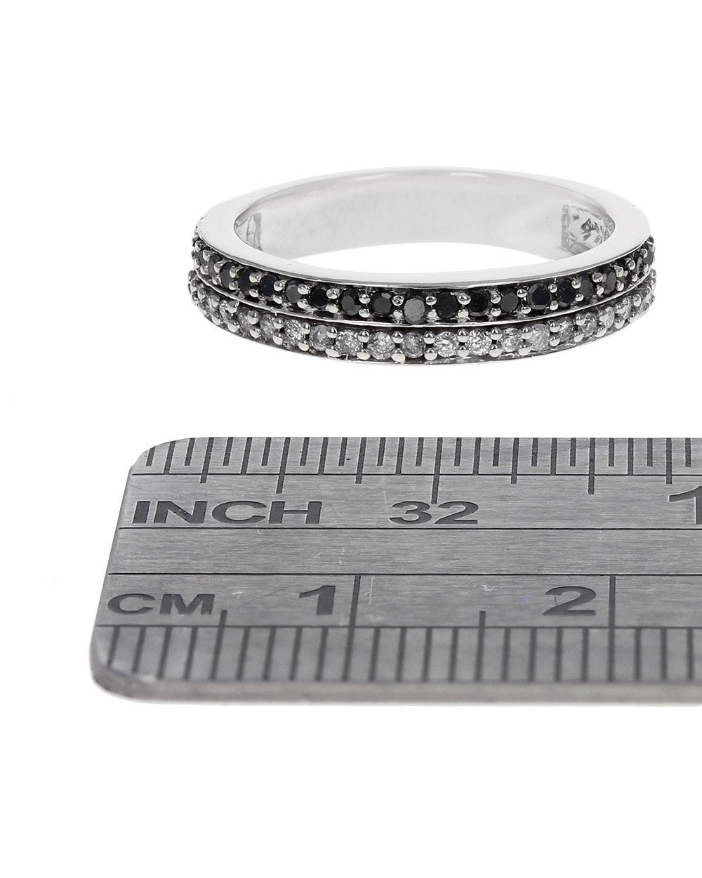 2 Row Black and White Diamond Ring in White Gold