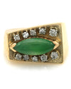 Green Jadeite and Diamond Geometric Fashion Ring in Yellow Gold