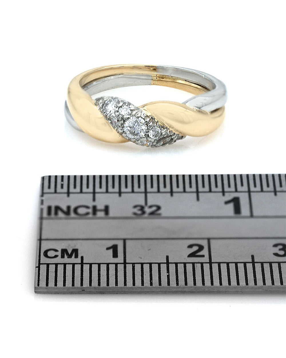 Pave Diamond Twist Band in Platinum and Yellow Gold