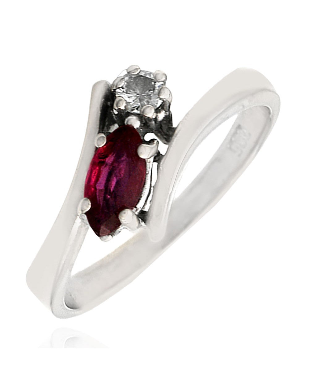 Ruby and Diamond Bypass Ring in White Gold
