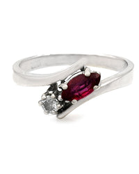 Ruby and Diamond Bypass Ring in White Gold