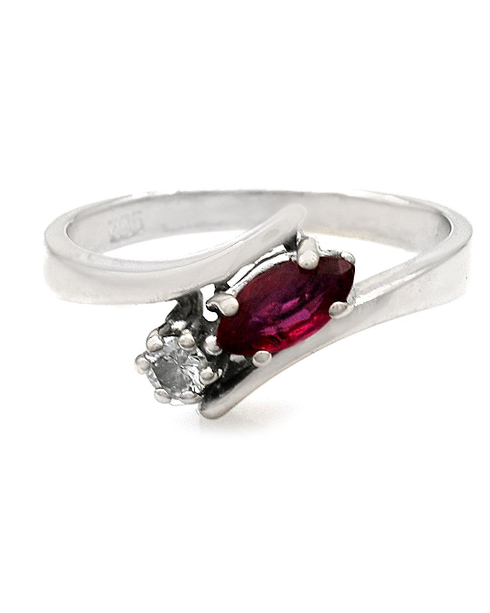 Ruby and Diamond Bypass Ring in White Gold