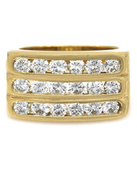 3 Row Diamond Ring in Yellow Gold