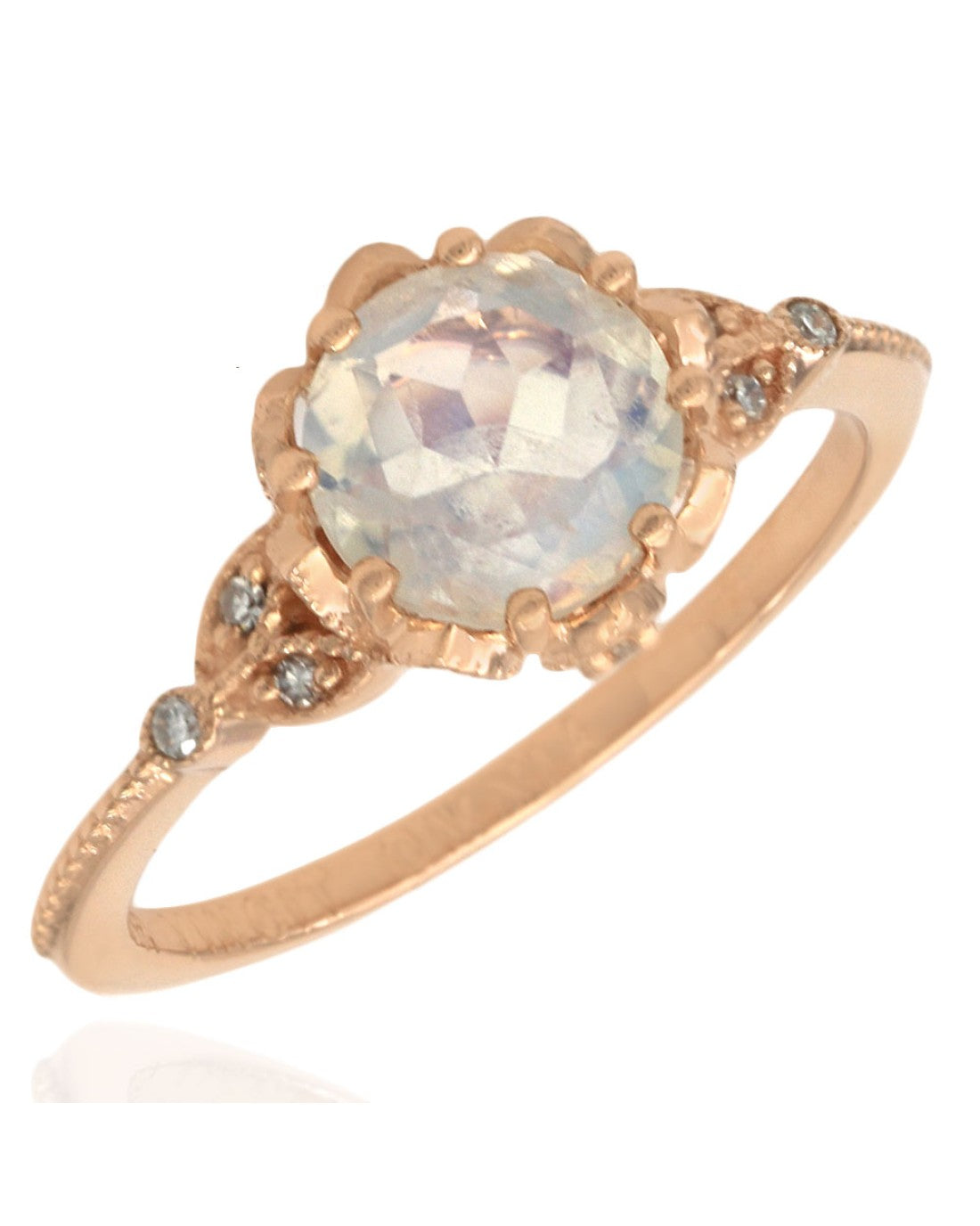 Moonstone and Diamond Ring in Rose Gold
