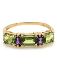 Alternating Peridot and Amethyst Ring