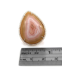 Landscape Agate and Diamond Halo Pear Shaped Ring