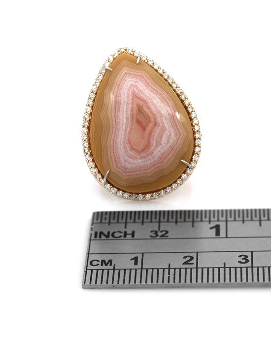 Landscape Agate and Diamond Halo Pear Shaped Ring