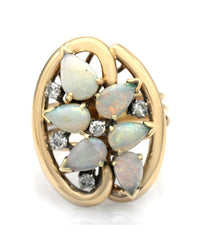 White Opal and Diamond Fashion Ring in Yellow Gold