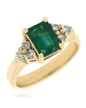 Emerald Cut Emerald and Diamond Ring