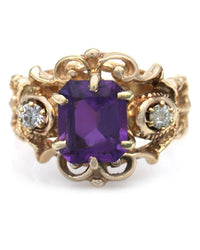 Amethyst and Diamond Filigree Ring in Yellow Gold