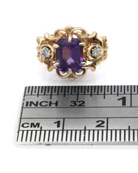 Amethyst and Diamond Filigree Ring in Yellow Gold