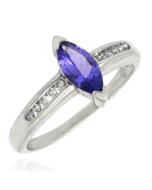 Blue Tanzanite and Diamond Ring in White Gold