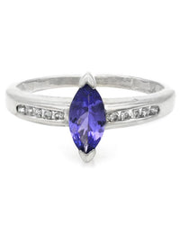 Blue Tanzanite and Diamond Ring in White Gold