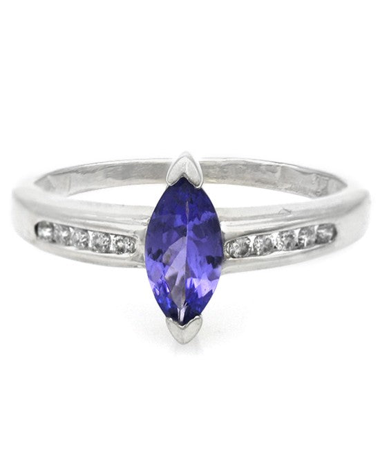 Blue Tanzanite and Diamond Ring in White Gold