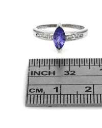 Blue Tanzanite and Diamond Ring in White Gold