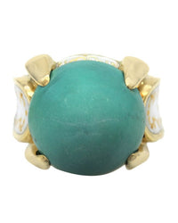 Turquoise and Enamel Bullet Ring in Yellow Gold
