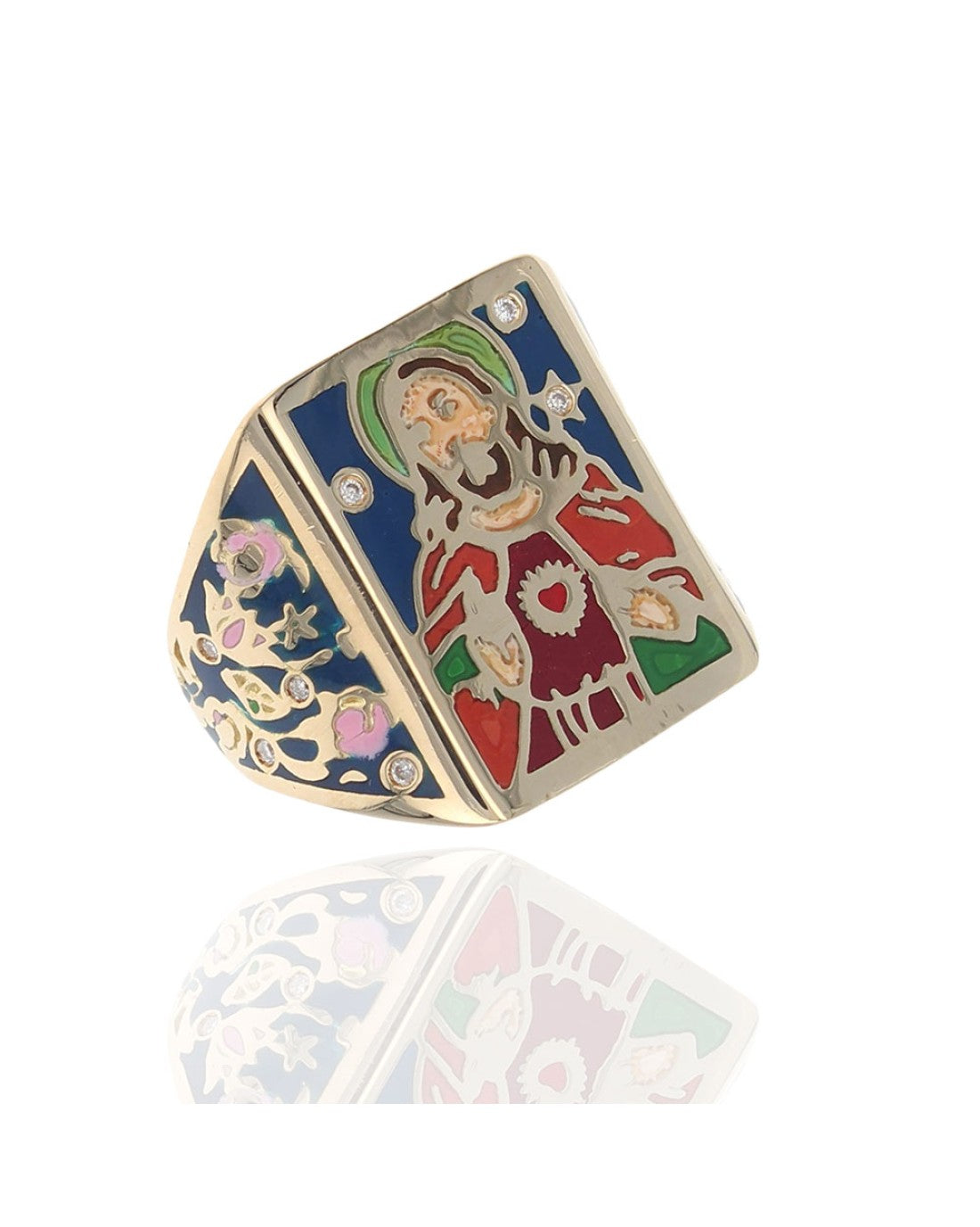 Diamond Jesus Christ Enamel Ring in Yellow Gold