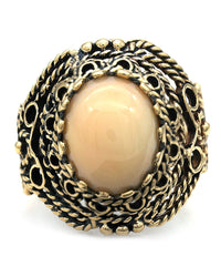 Coral Cabochon Rope Motif Basket Ring