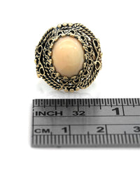 Coral Cabochon Rope Motif Basket Ring