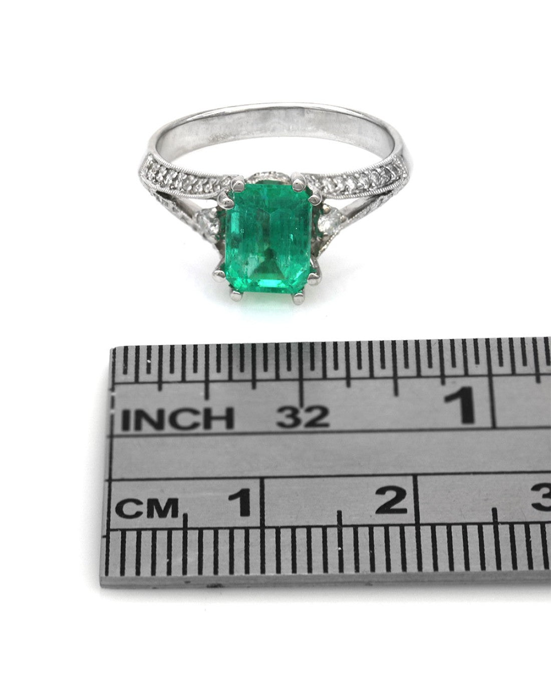 Emerald and Diamond Split Shank Ring