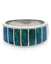 Ethiopian Opal Inlay Tapered Band in White Gold