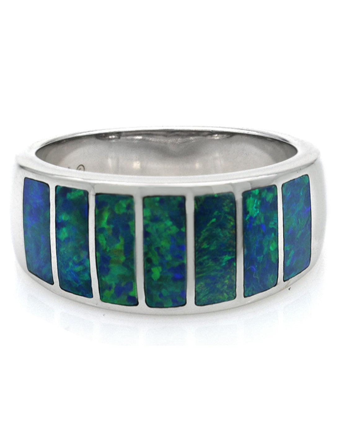 Ethiopian Opal Inlay Tapered Band in White Gold