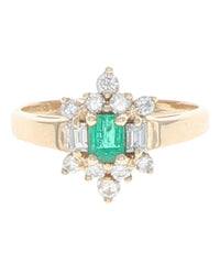 Emerald and Diamond Cluster Ring in Yellow Gold