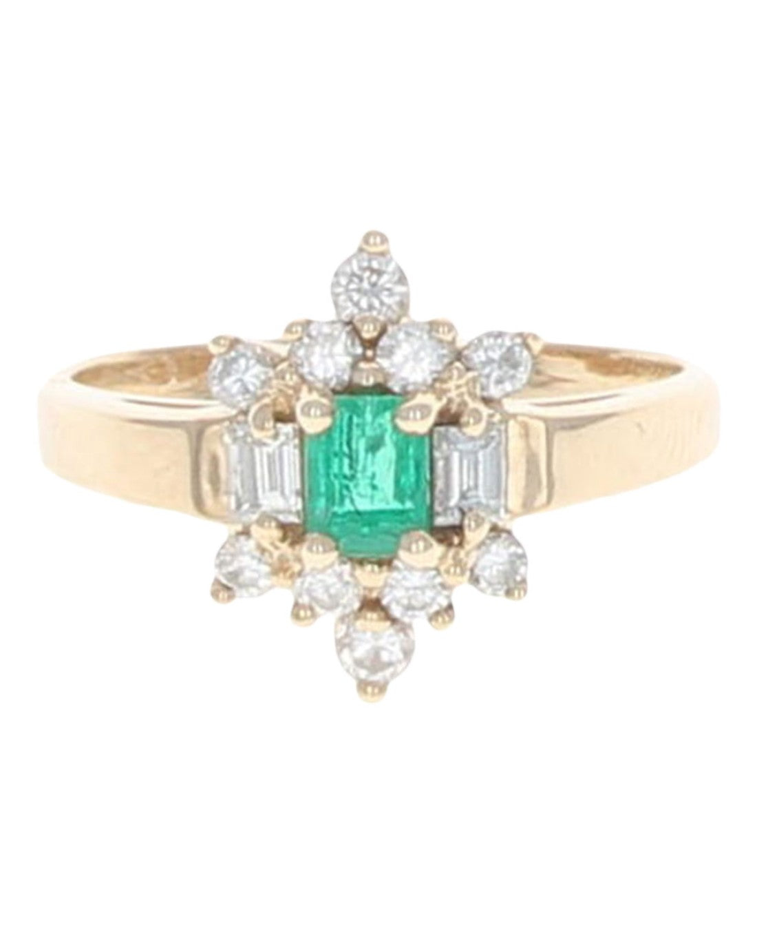 Emerald and Diamond Cluster Ring in Yellow Gold