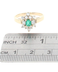 Emerald and Diamond Cluster Ring in Yellow Gold