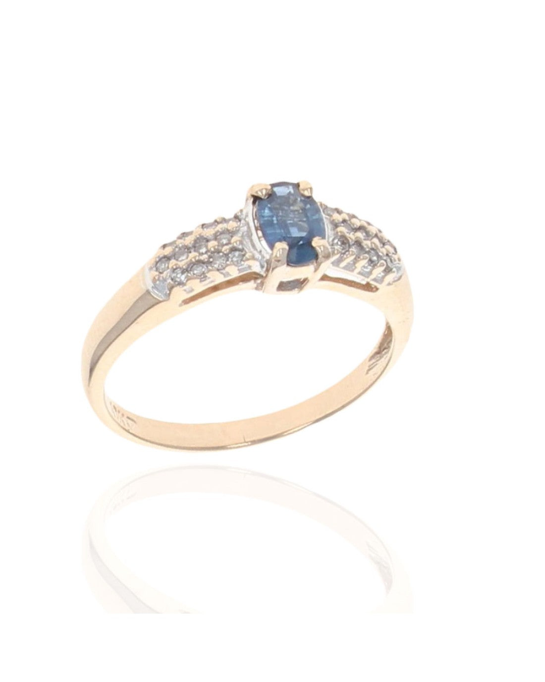 Blue Sapphire and Pave Diamond Ring in Yellow Gold