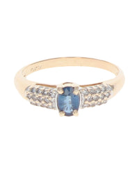 Blue Sapphire and Pave Diamond Ring in Yellow Gold