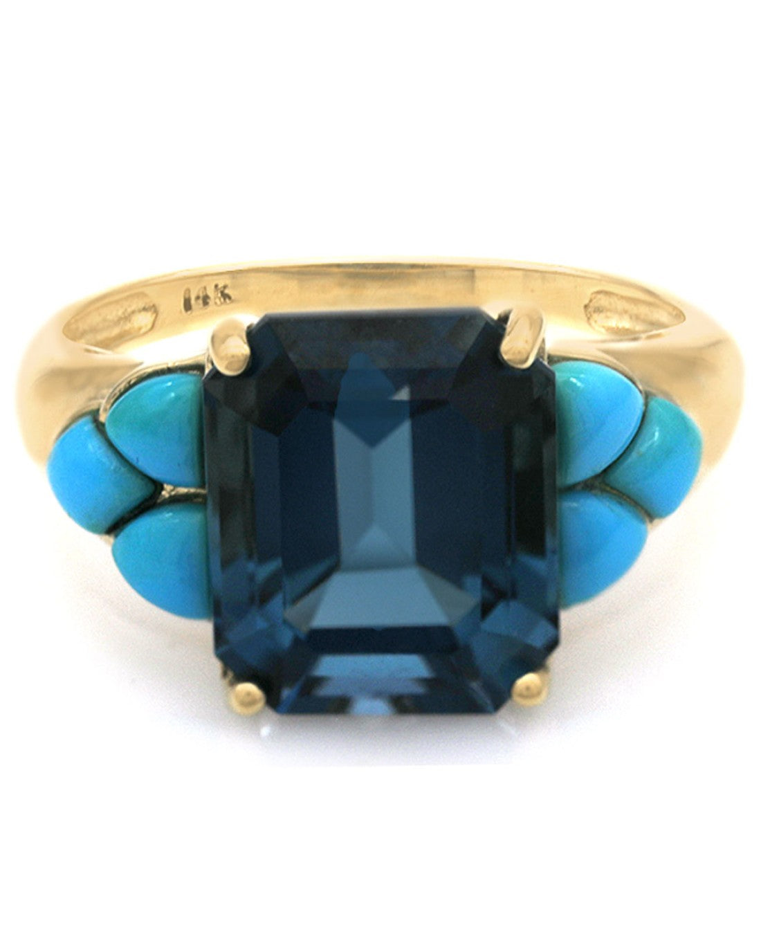 London Blue Topaz and Turquoise Accent Ring in Yellow Gold
