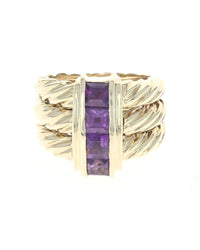 Amethyst 3 Row Rope Twist Ring in Yellow Gold