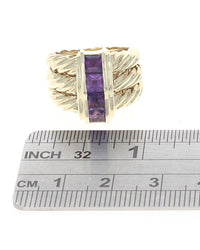 Amethyst 3 Row Rope Twist Ring in Yellow Gold