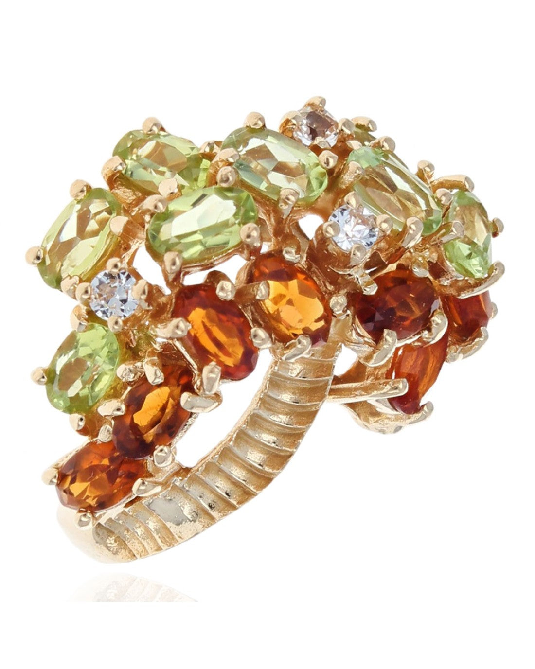 Peridot, Madeira Citrine and White Topaz Cluster Ring