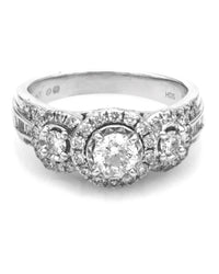 Round and Baguette Diamond Engagement Ring in White Gold