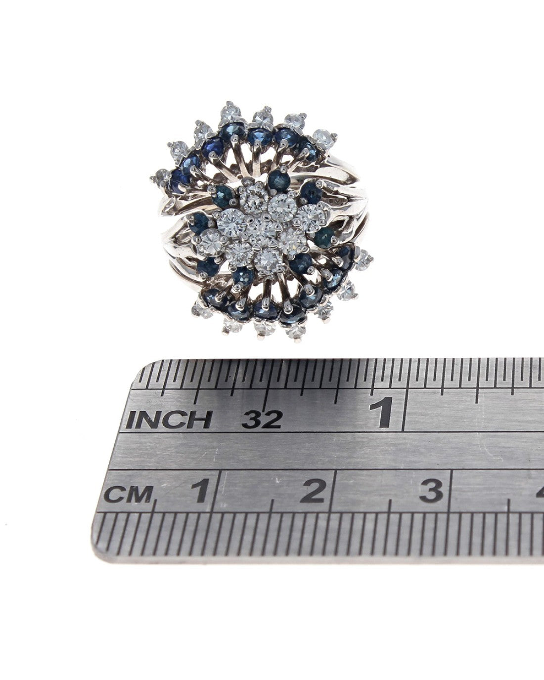 Diamond and Blue Sapphire Cluster Ring