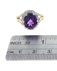Oval Amethyst and Diamond Halo Open Shank Ring