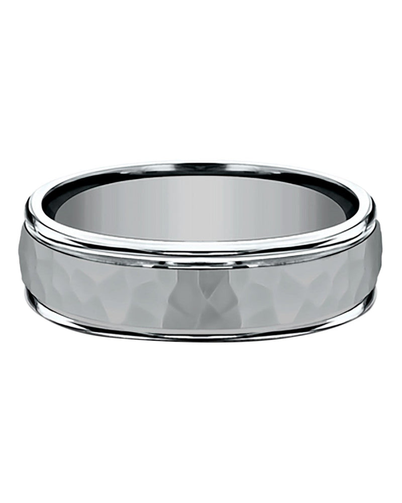 Gentlemen's Hammered Fluted Edge Comfort Fit Band in Grey Titanium
